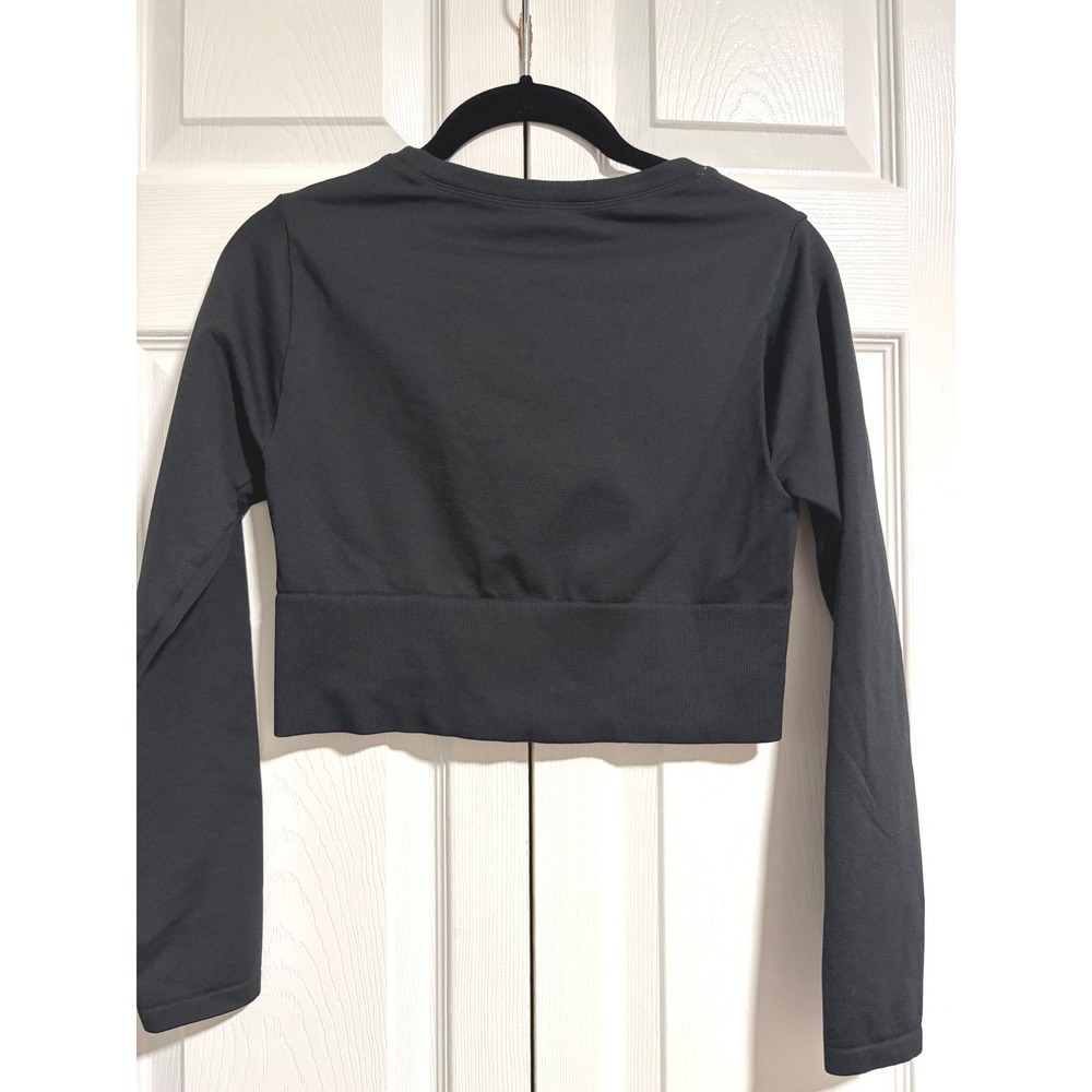 OFFLINE by Aerie Womens Black Seamless Long Sleeve Crop Top Activewear Size M
